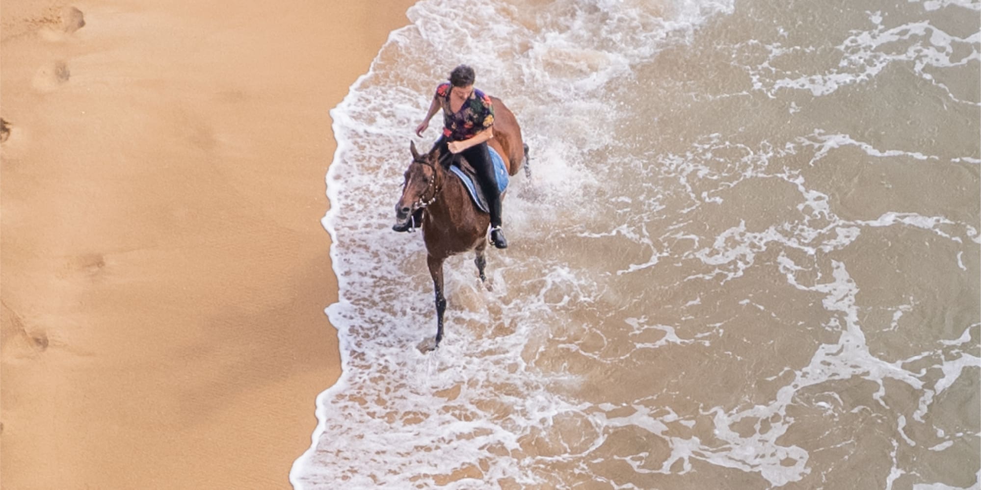 a person riding a horse in the water
