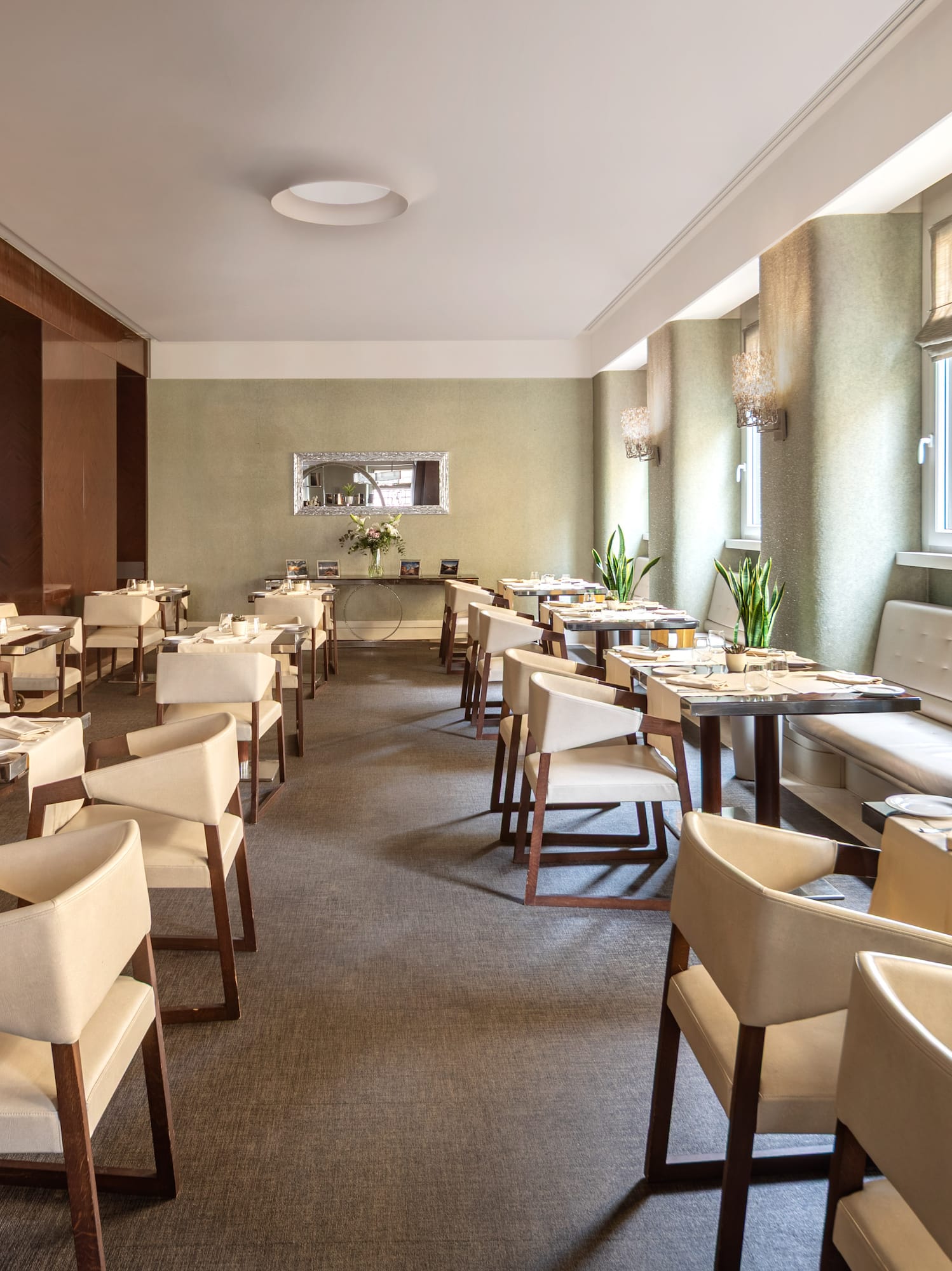 a room with tables and chairs