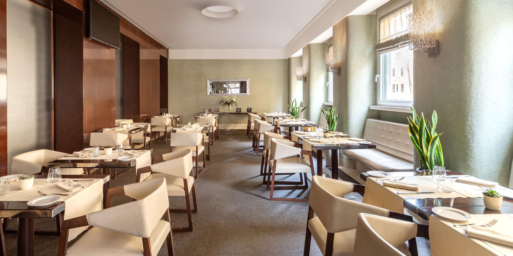 a room with tables and chairs