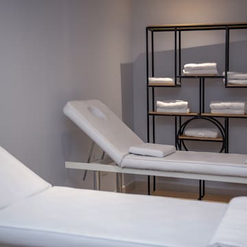 a massage table in a room
