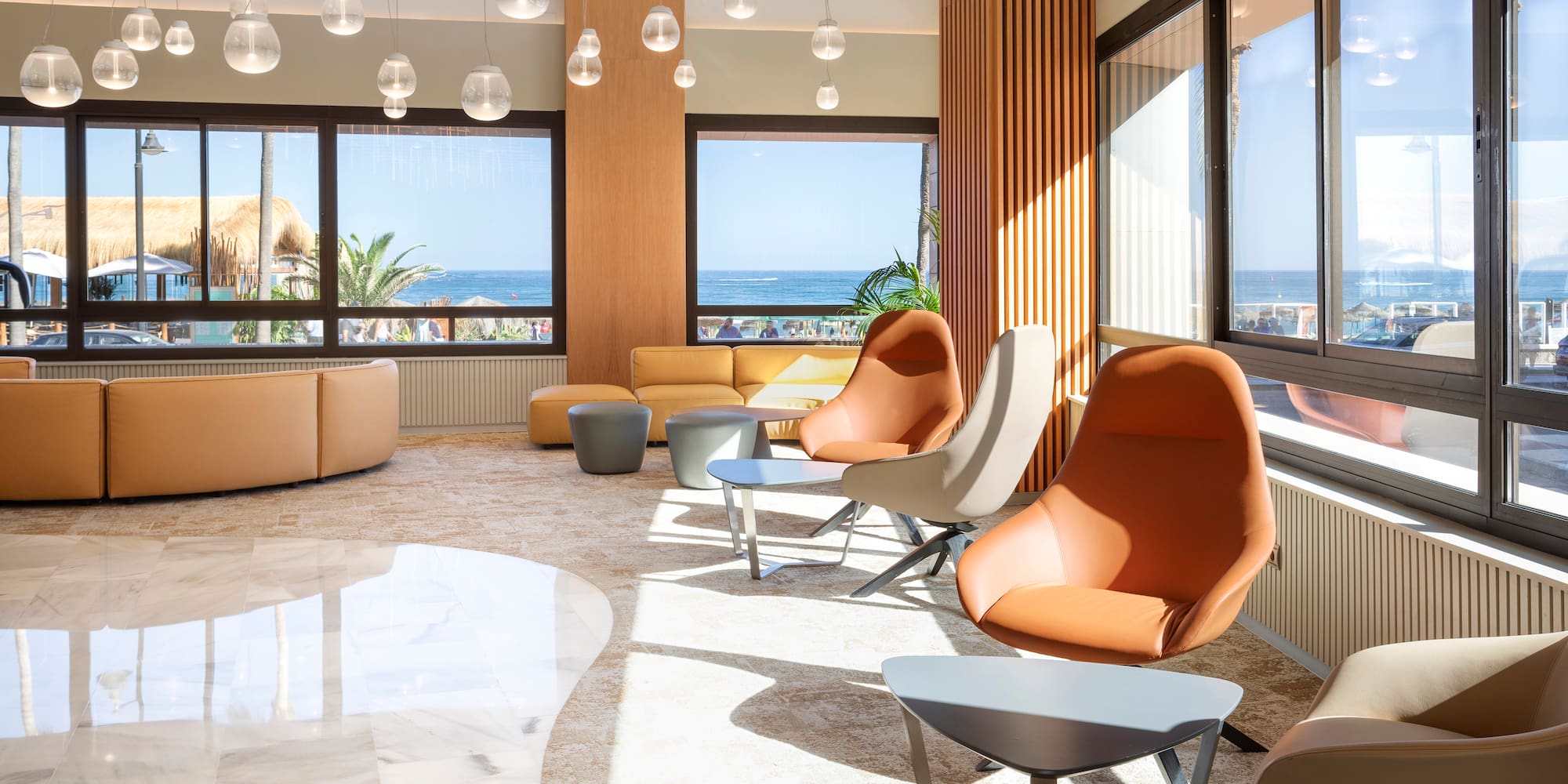 a room with chairs and tables