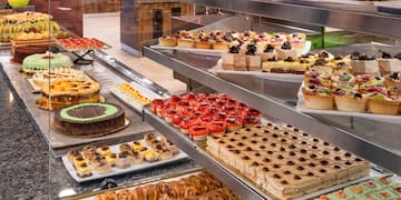 a display of cakes and pastries