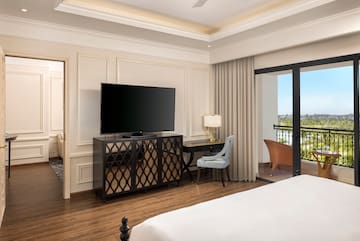 a room with a television and a table