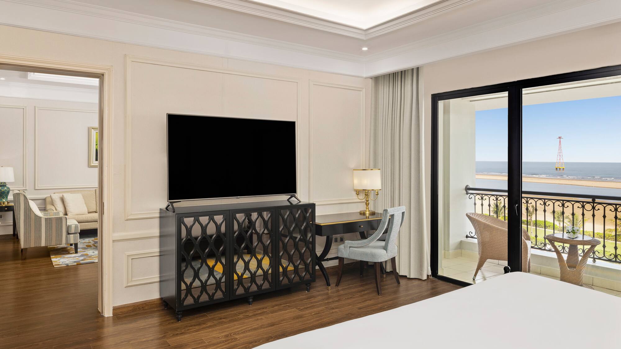 a room with a tv and a table