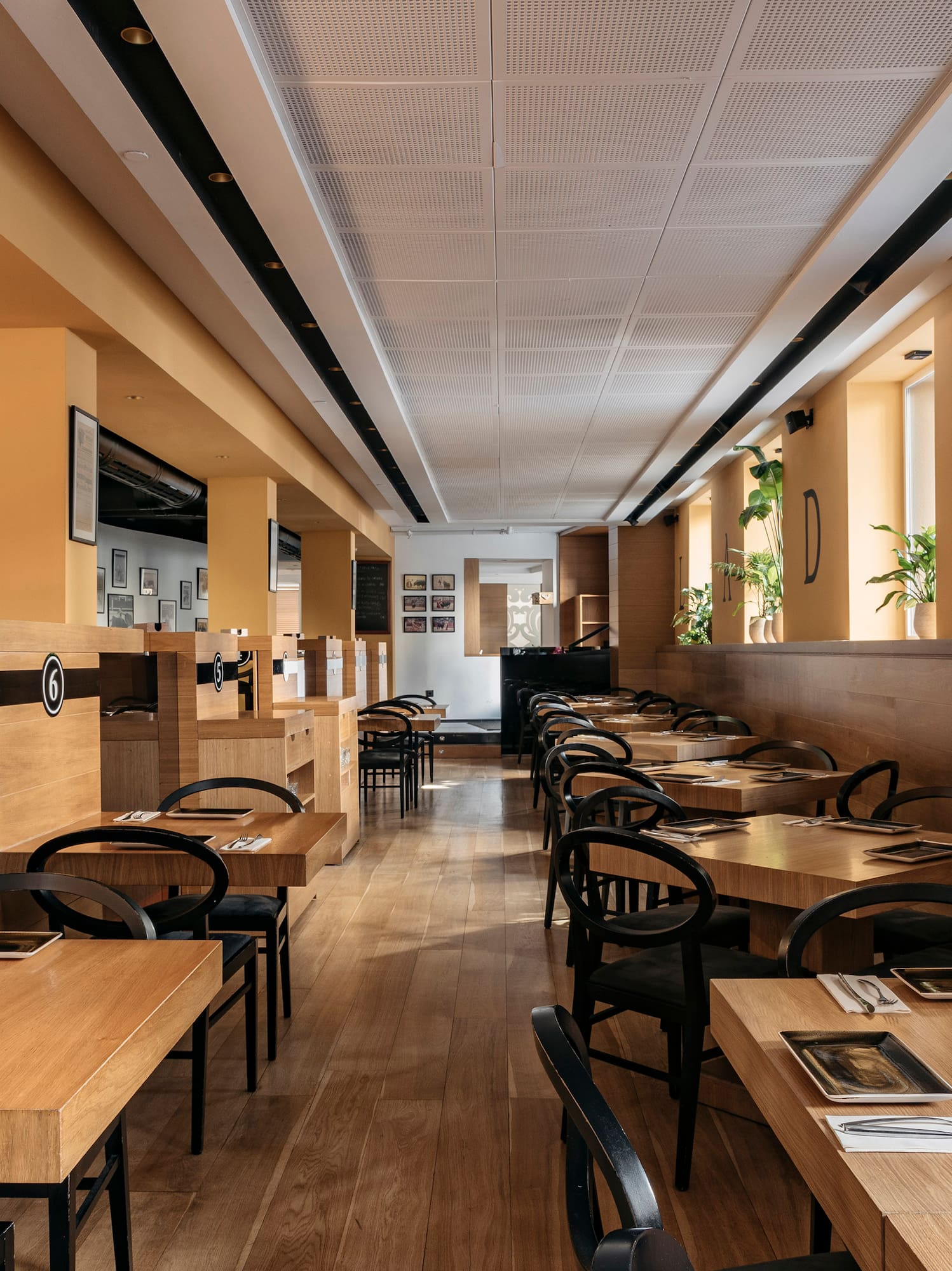 a room with tables and chairs