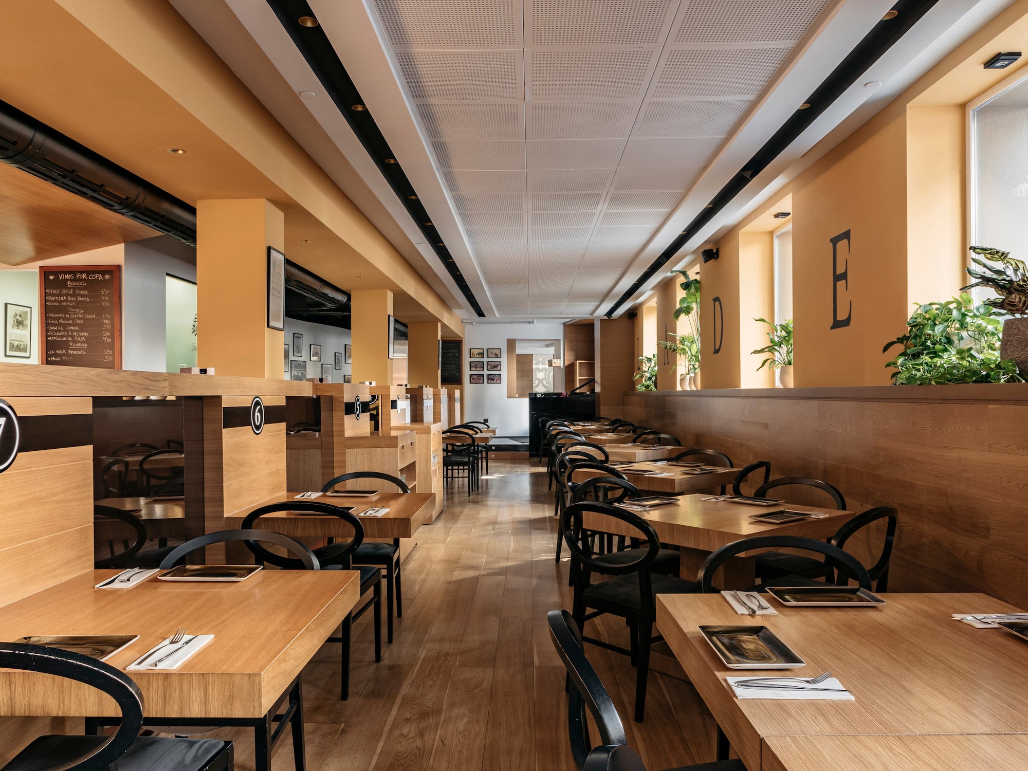 a room with tables and chairs