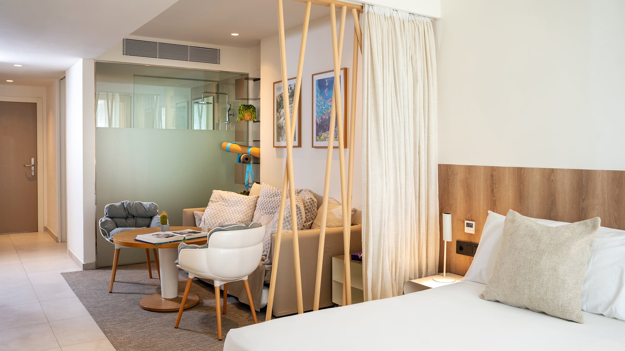 a room with a bed and a table