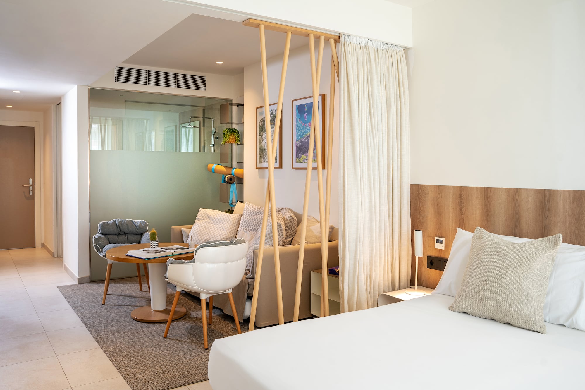 a room with a bed and a table