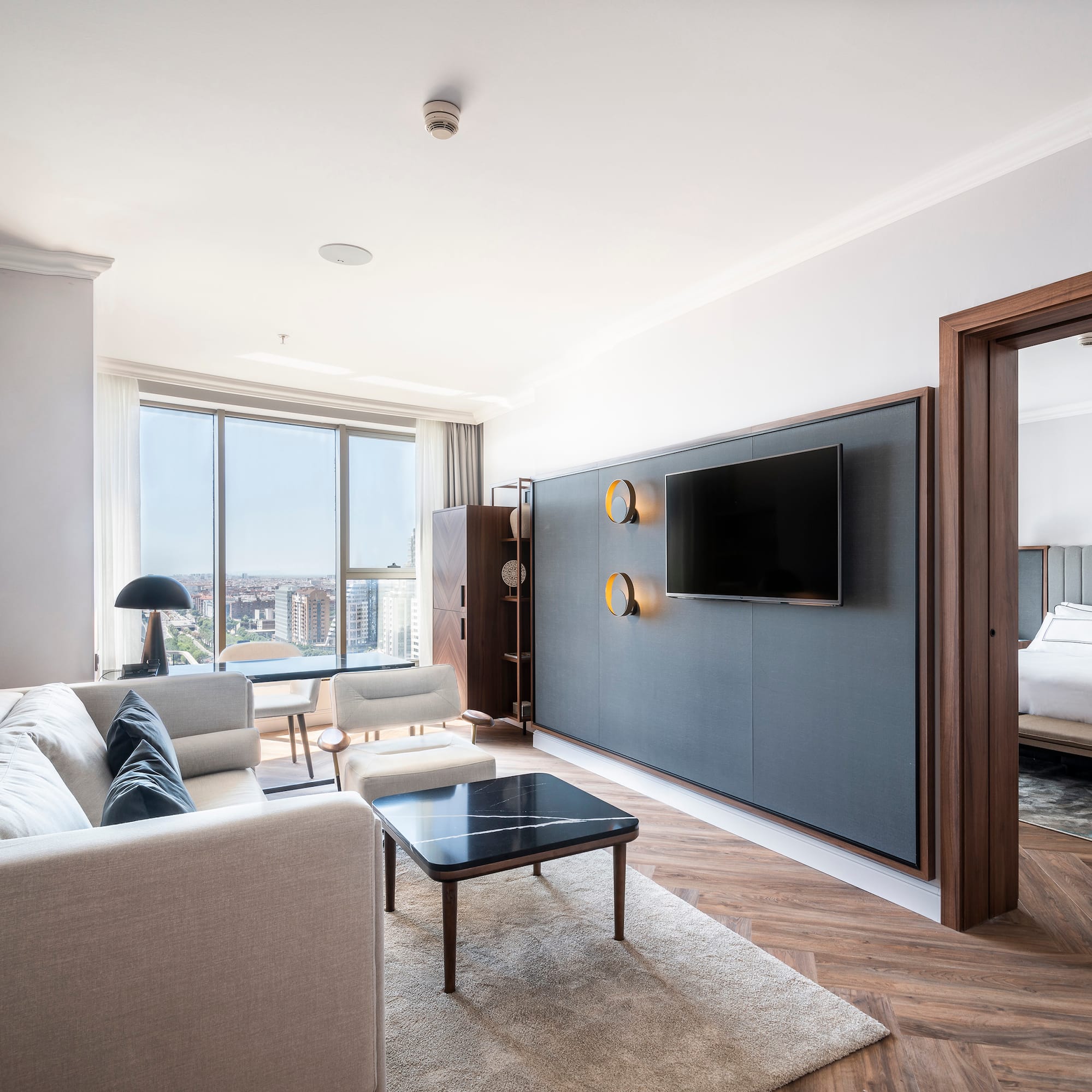 a room with a tv and a couch