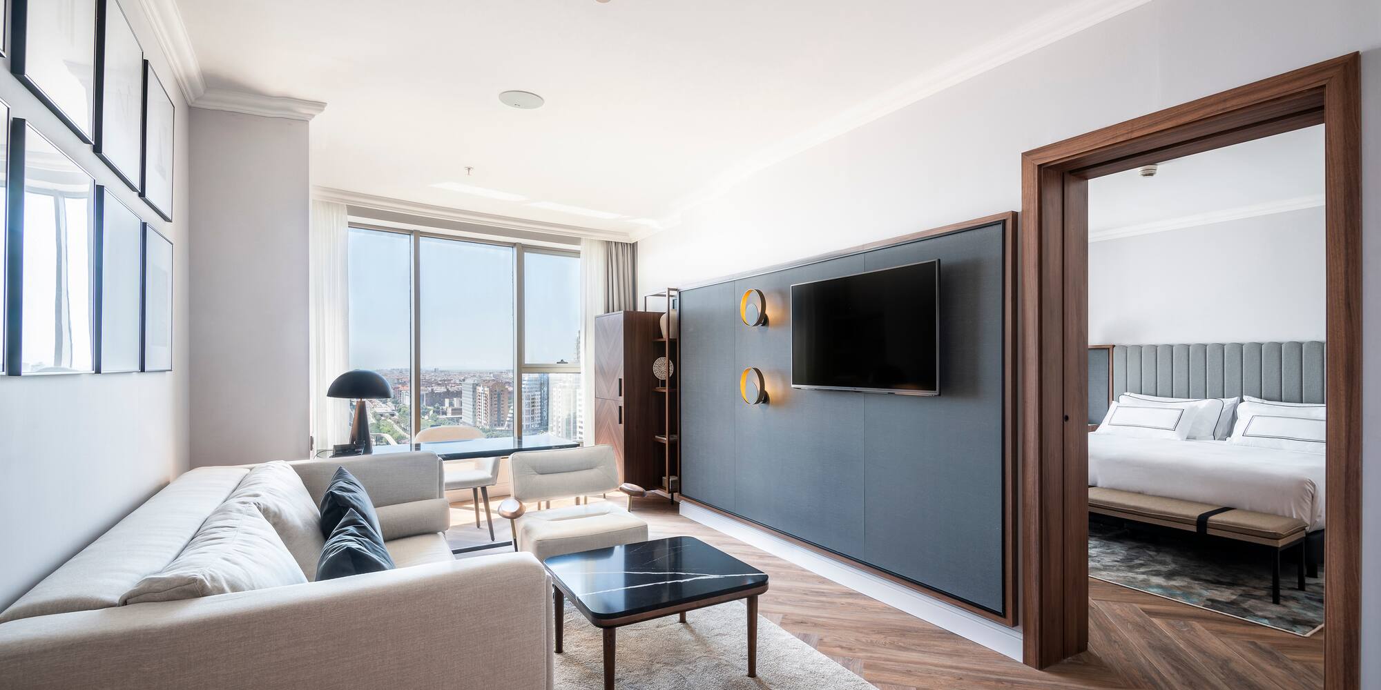 a room with a tv and a couch