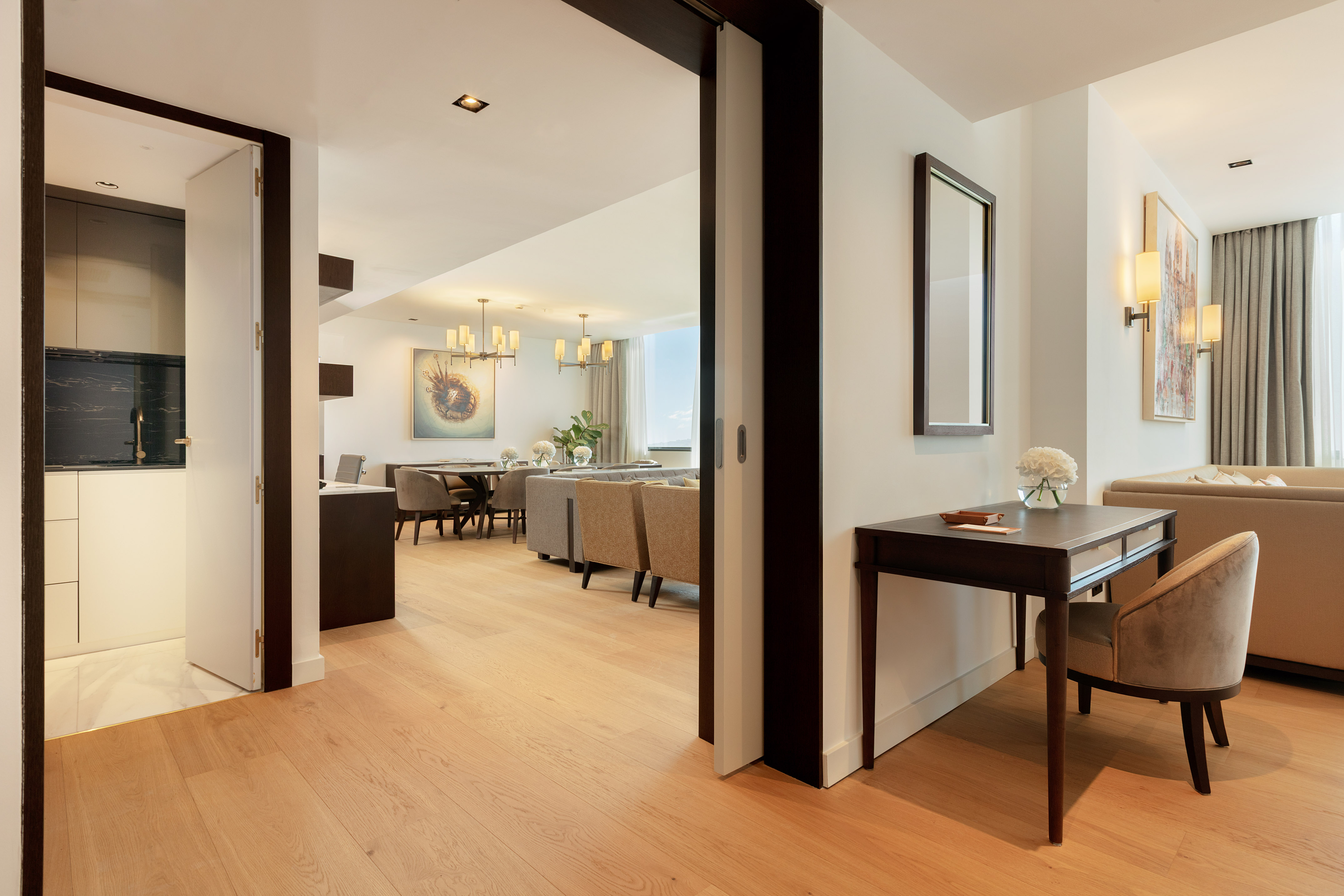 a room with a table and chairs