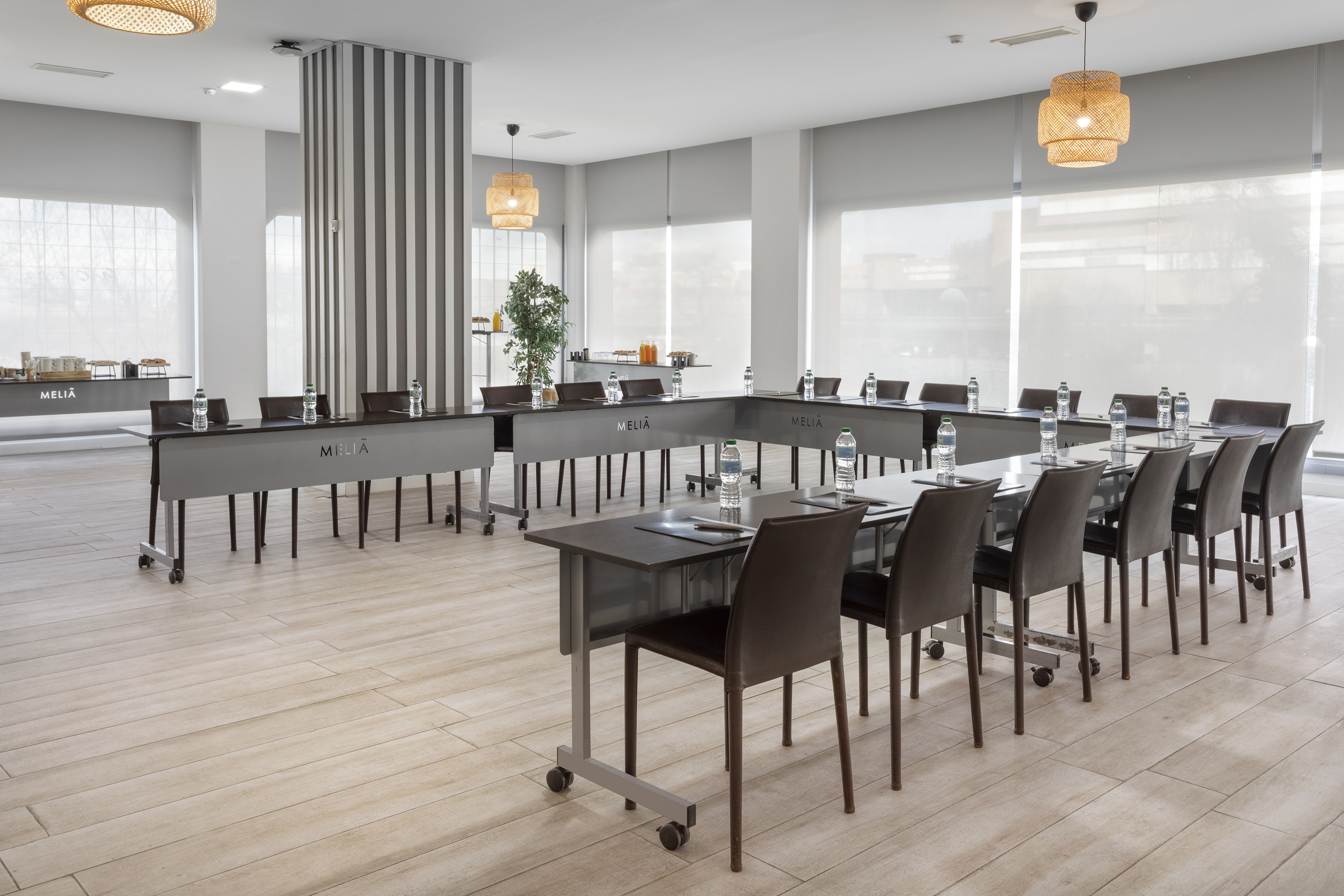 a room with tables and chairs