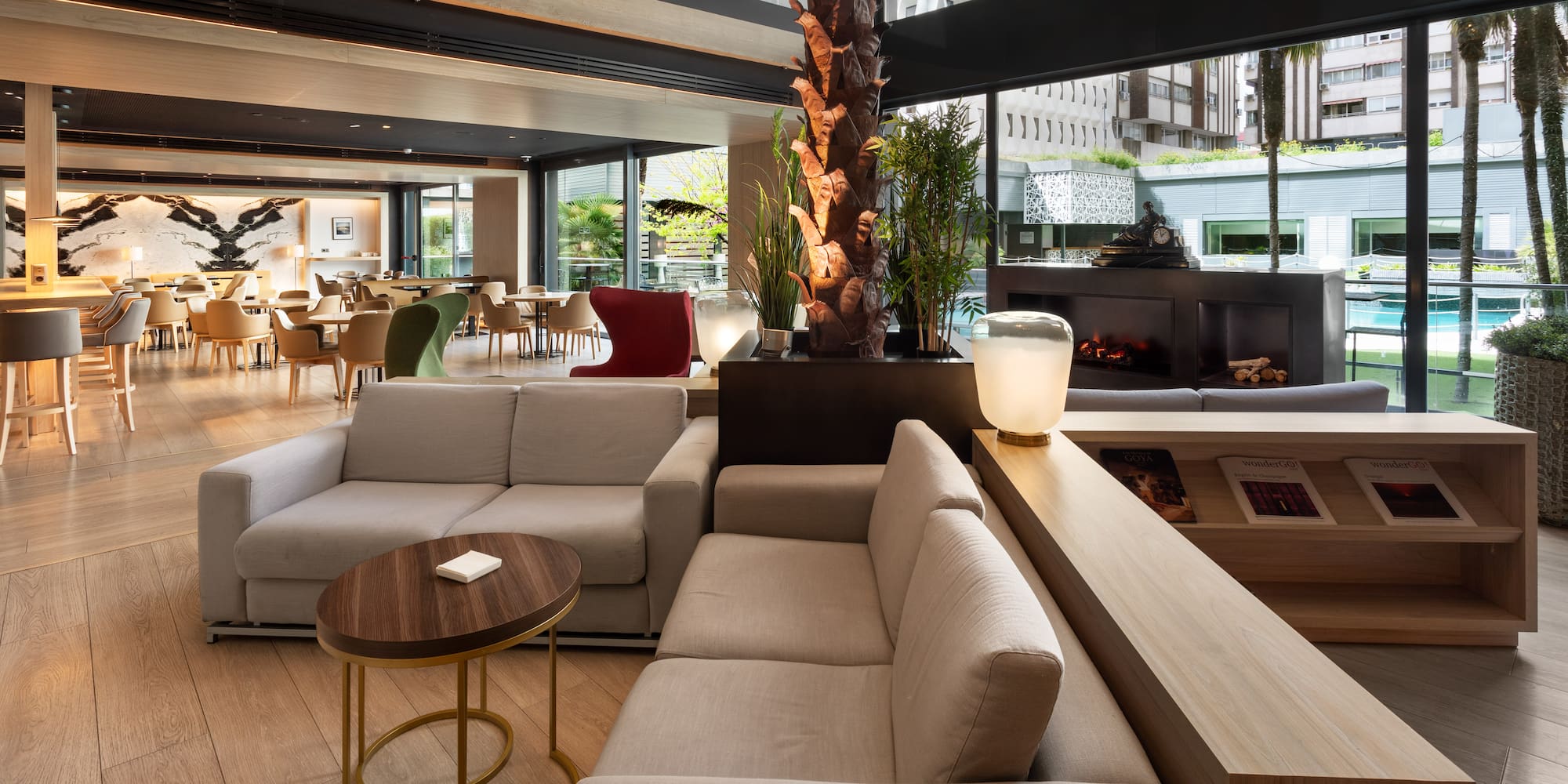 a room with a couch and a table