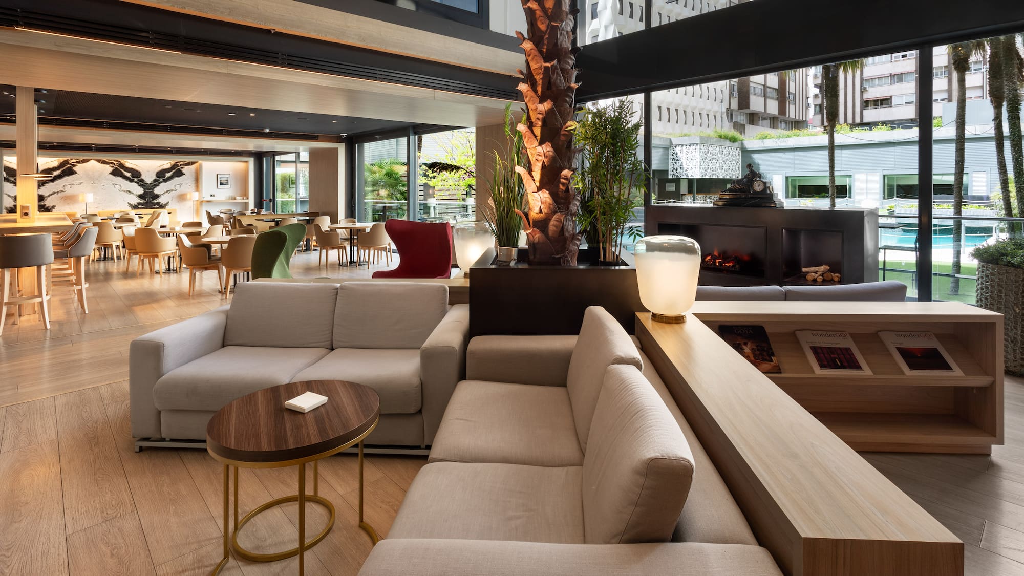 a room with a couch and a table