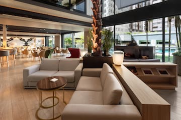 a room with a couch and a table