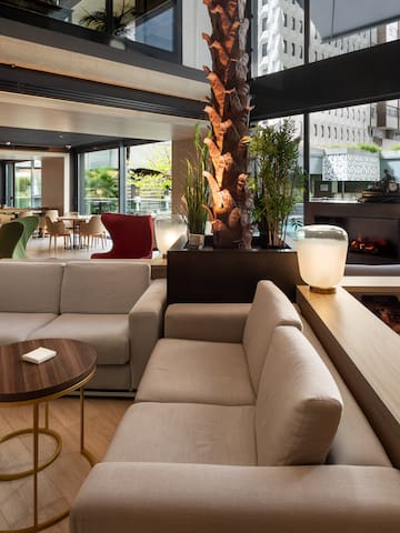 a room with a couch and a table