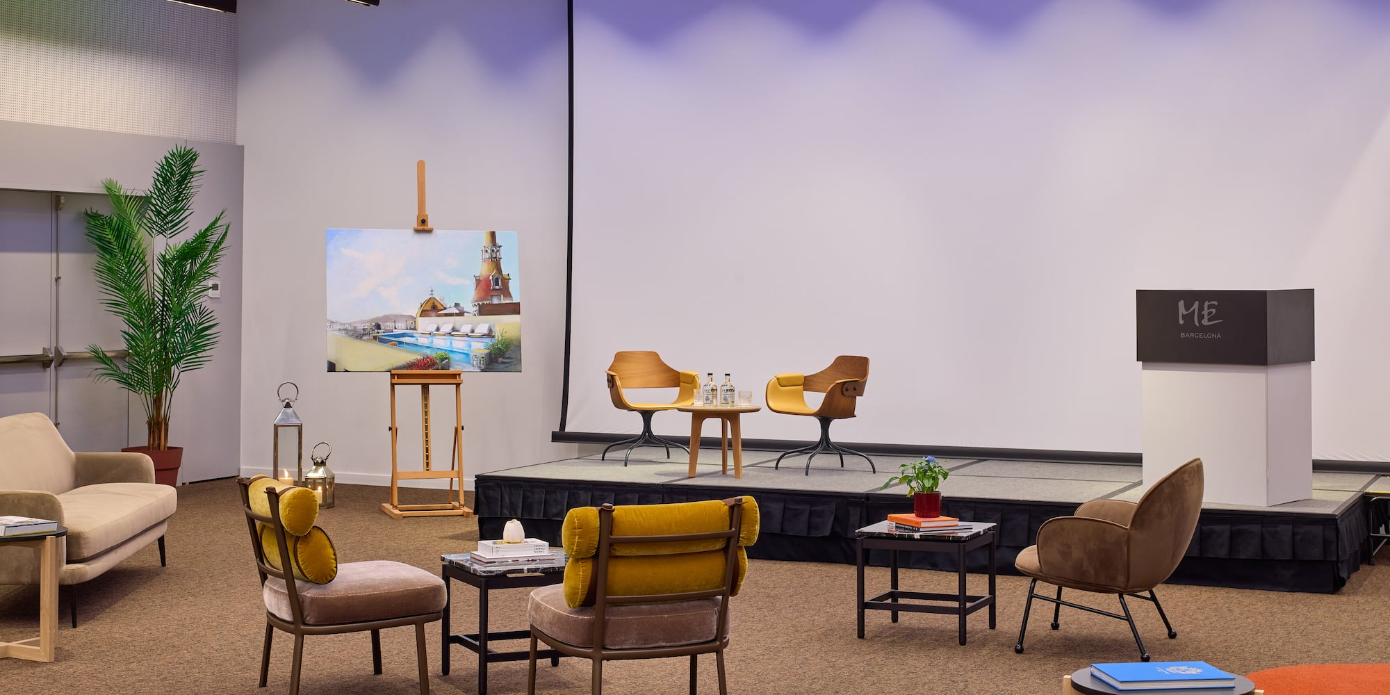 a room with chairs and a projector