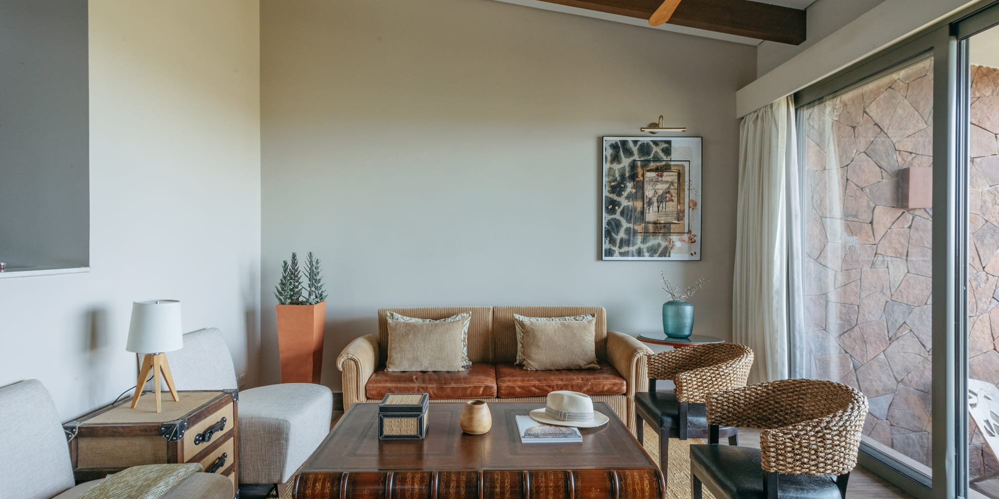 a living room with a couch and a coffee table