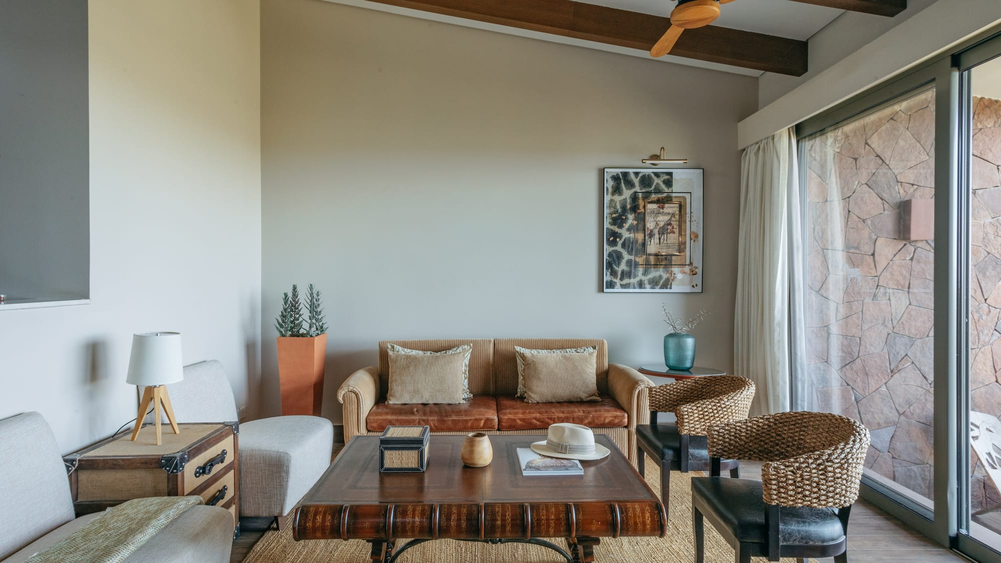 a living room with a couch and a coffee table