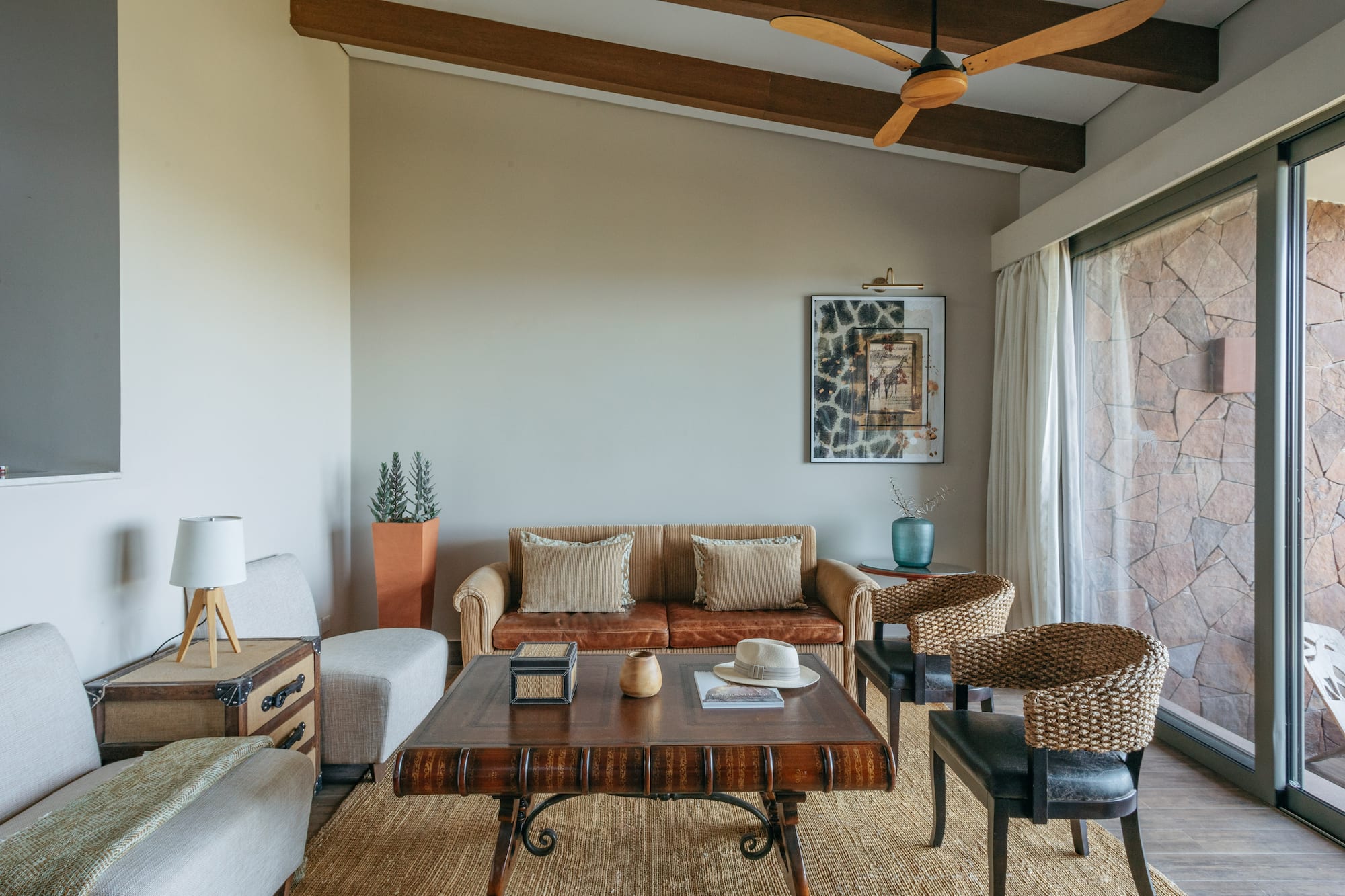 a living room with a couch and a coffee table