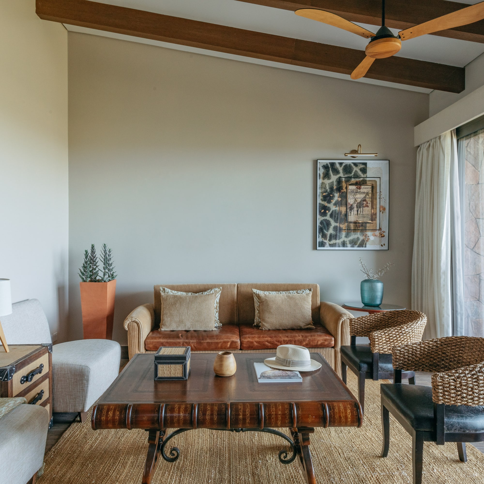 a living room with a couch and a coffee table