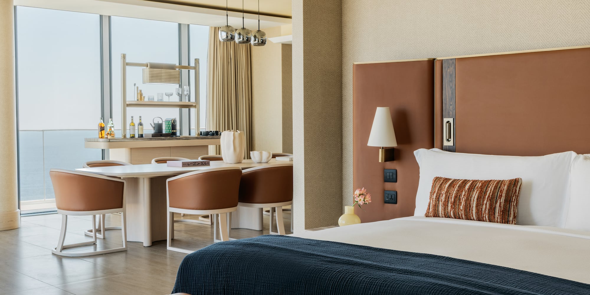 a room with a bed and a table