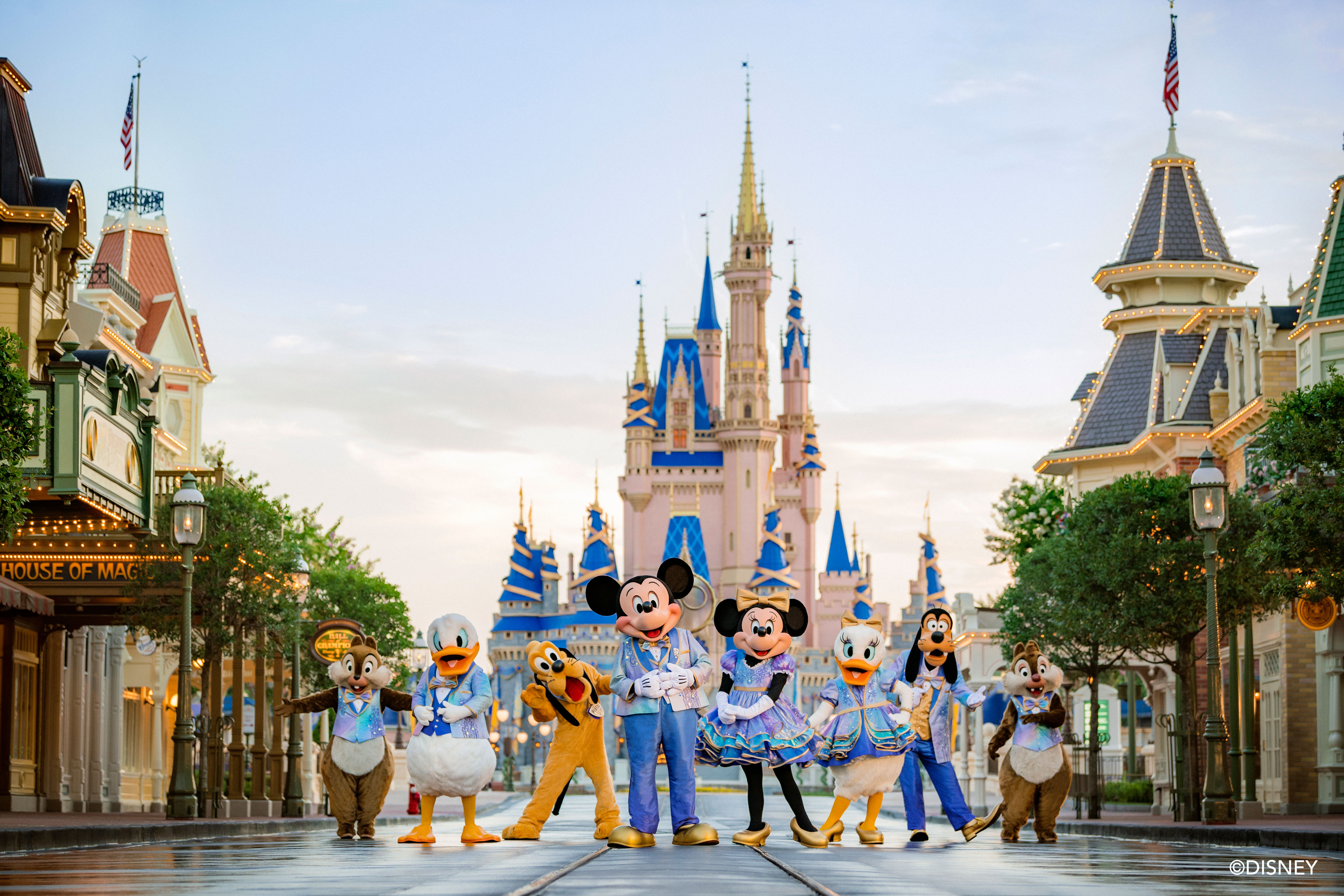 Mickey, Minnie, and Disney pals pose before Cinderella Castle at Magic Kingdom. - Walt Disney World - Meliá Orlando Celebration, Orlando