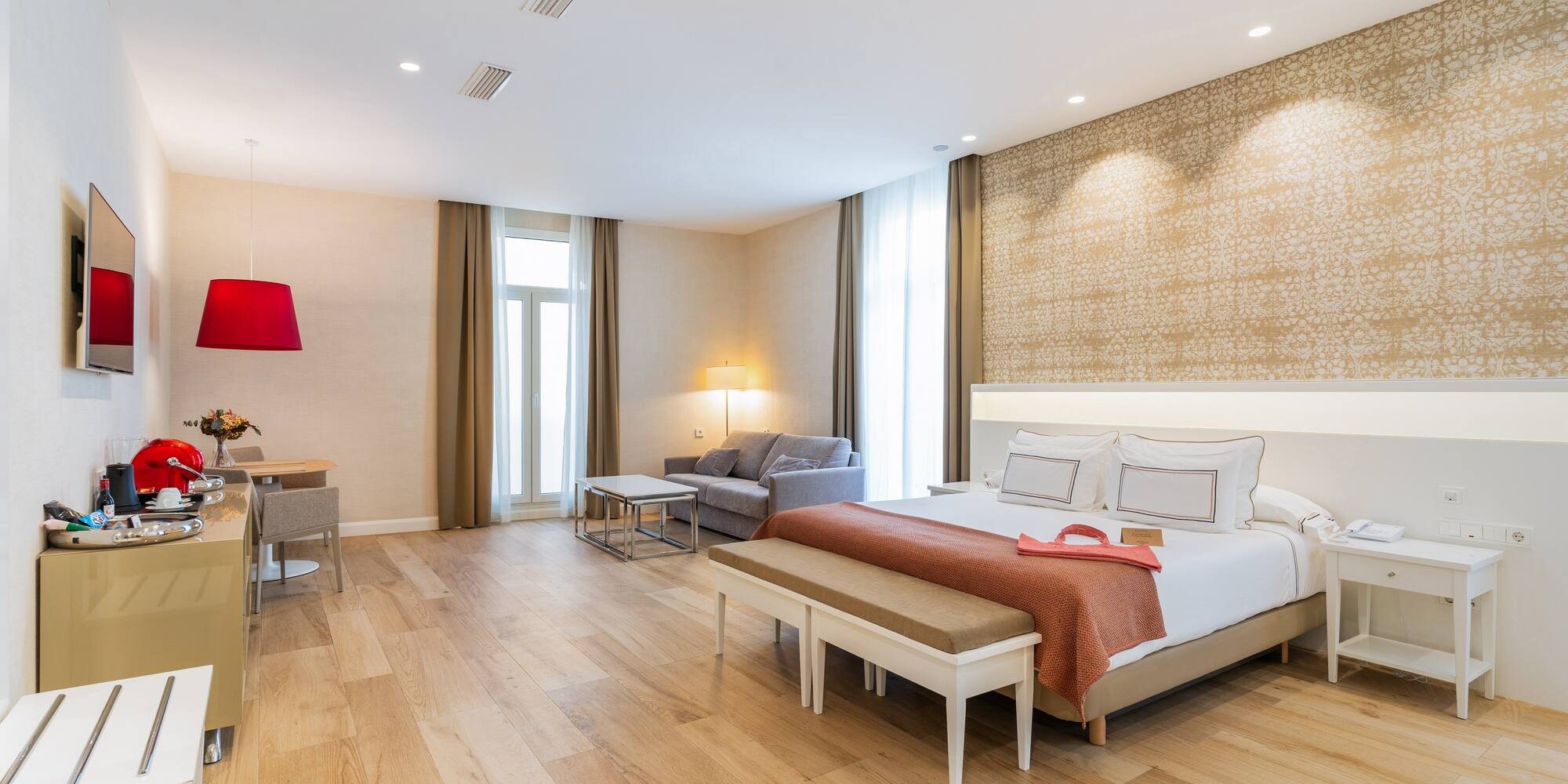 a room with a bed and a couch