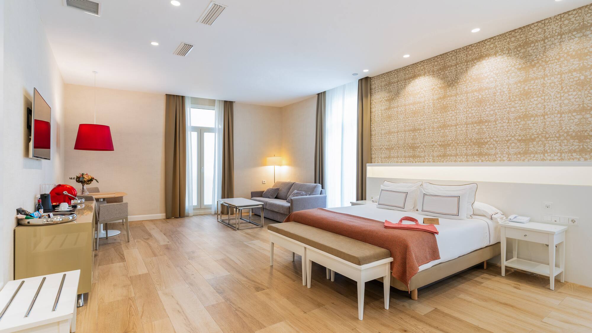 a room with a bed and a couch