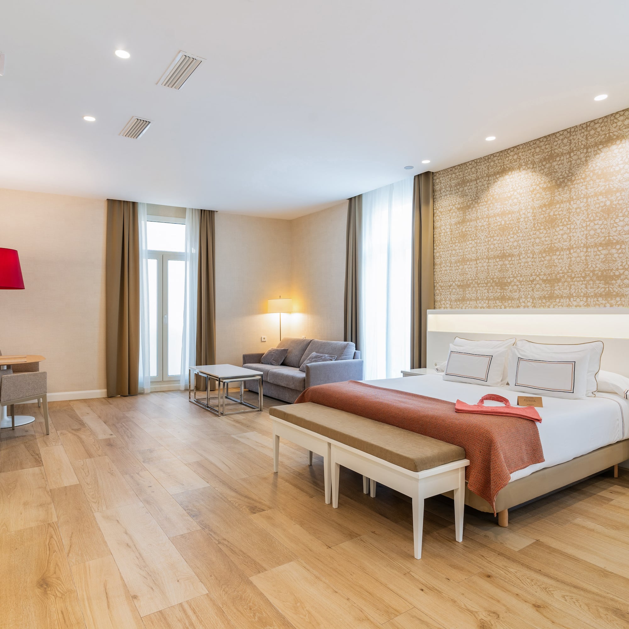 a room with a bed and a couch