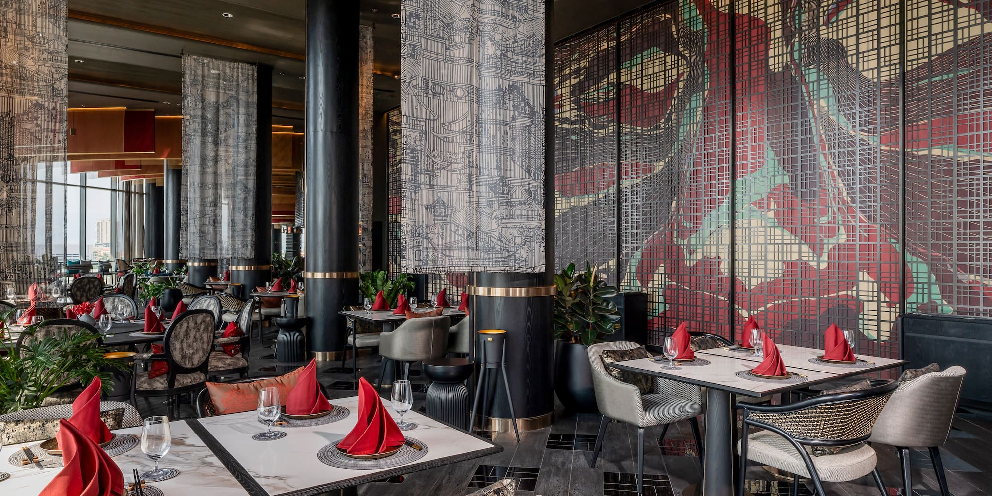 a restaurant with tables and chairs