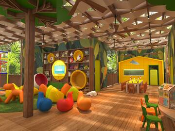 a room with colorful toys and a play area