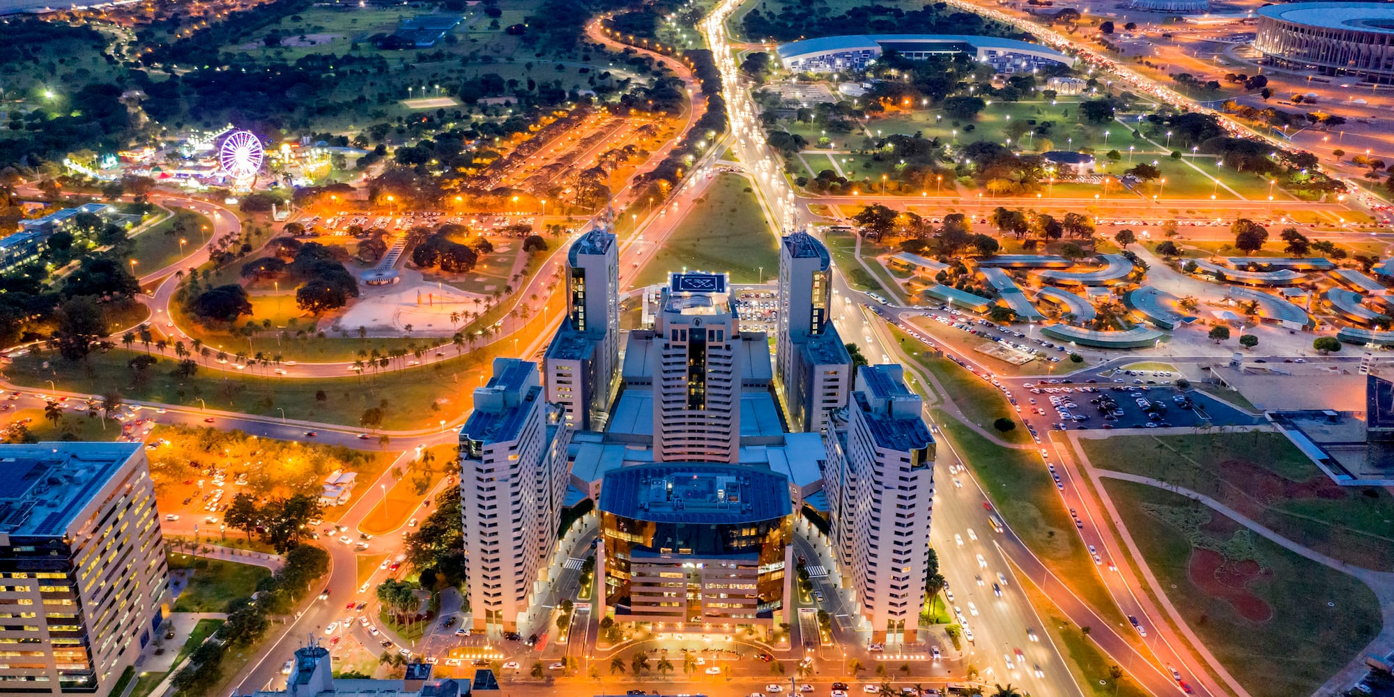 a city with many buildings and roads