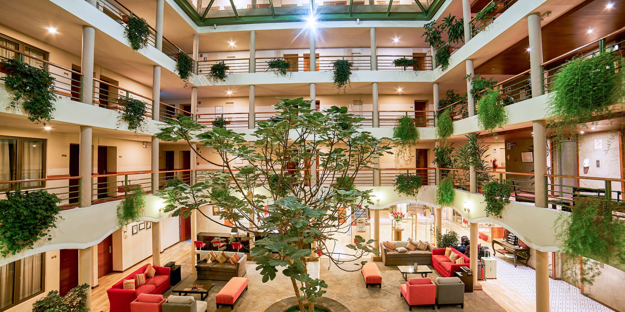 a large building with a tree in it
