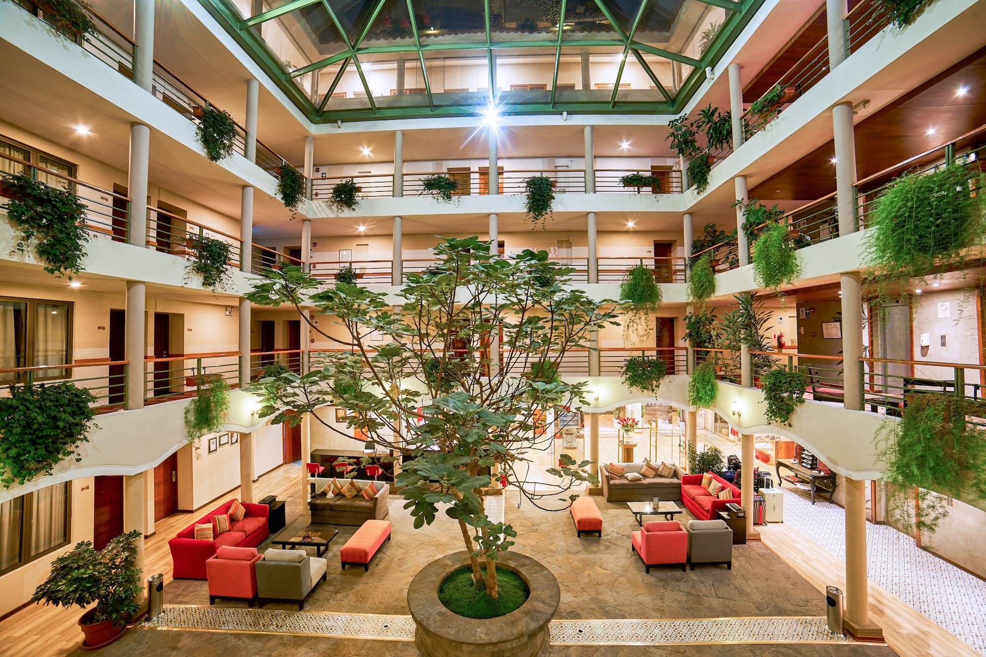 a large building with a tree in it
