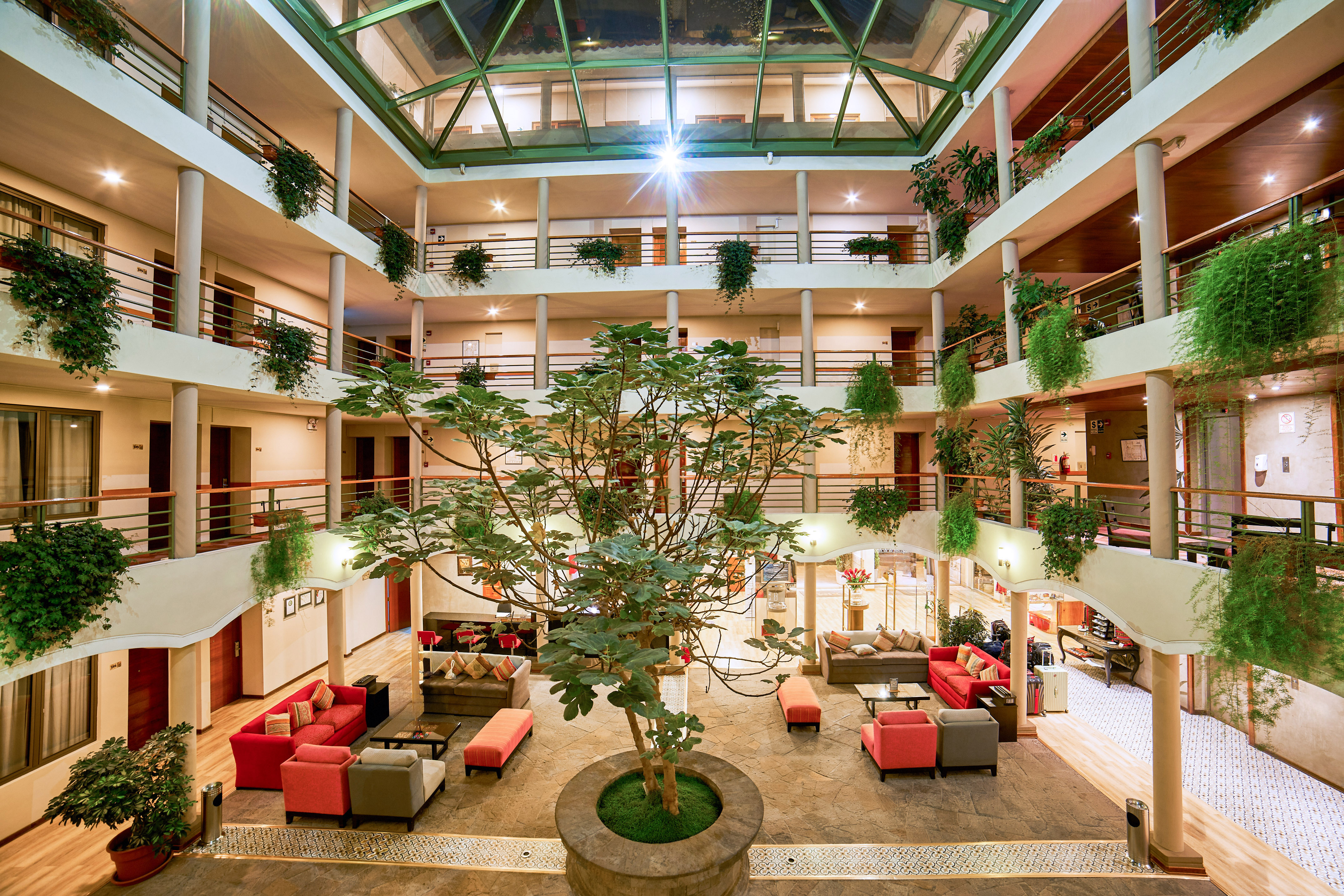 a large building with a tree in it