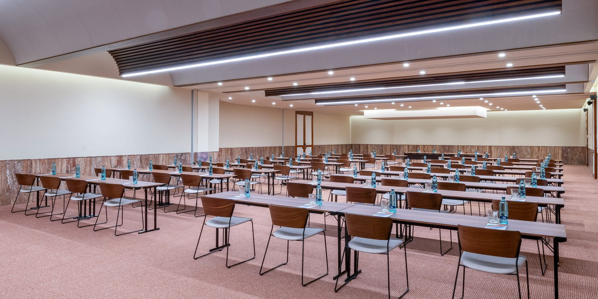 a room with tables and chairs