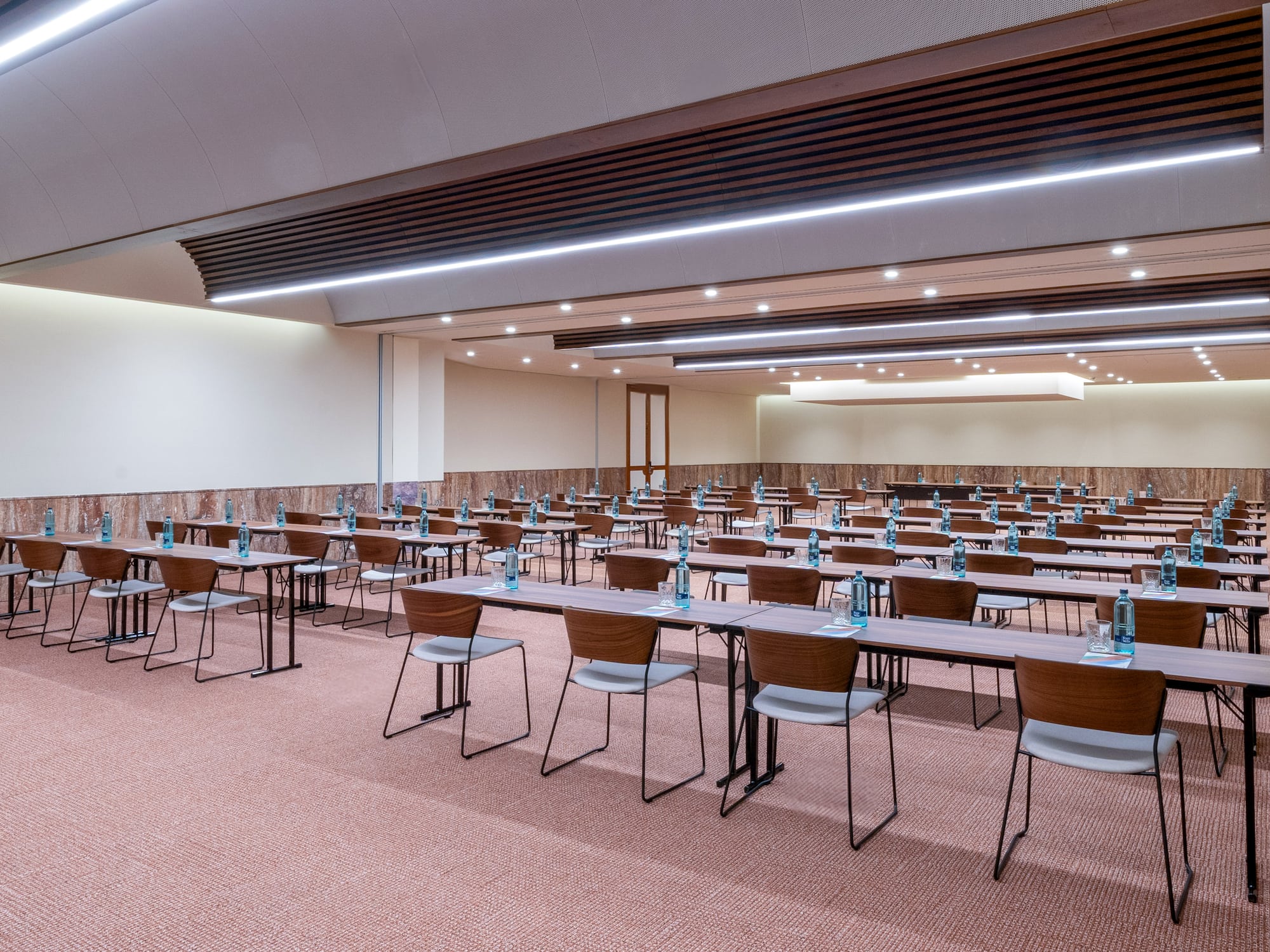 a room with tables and chairs
