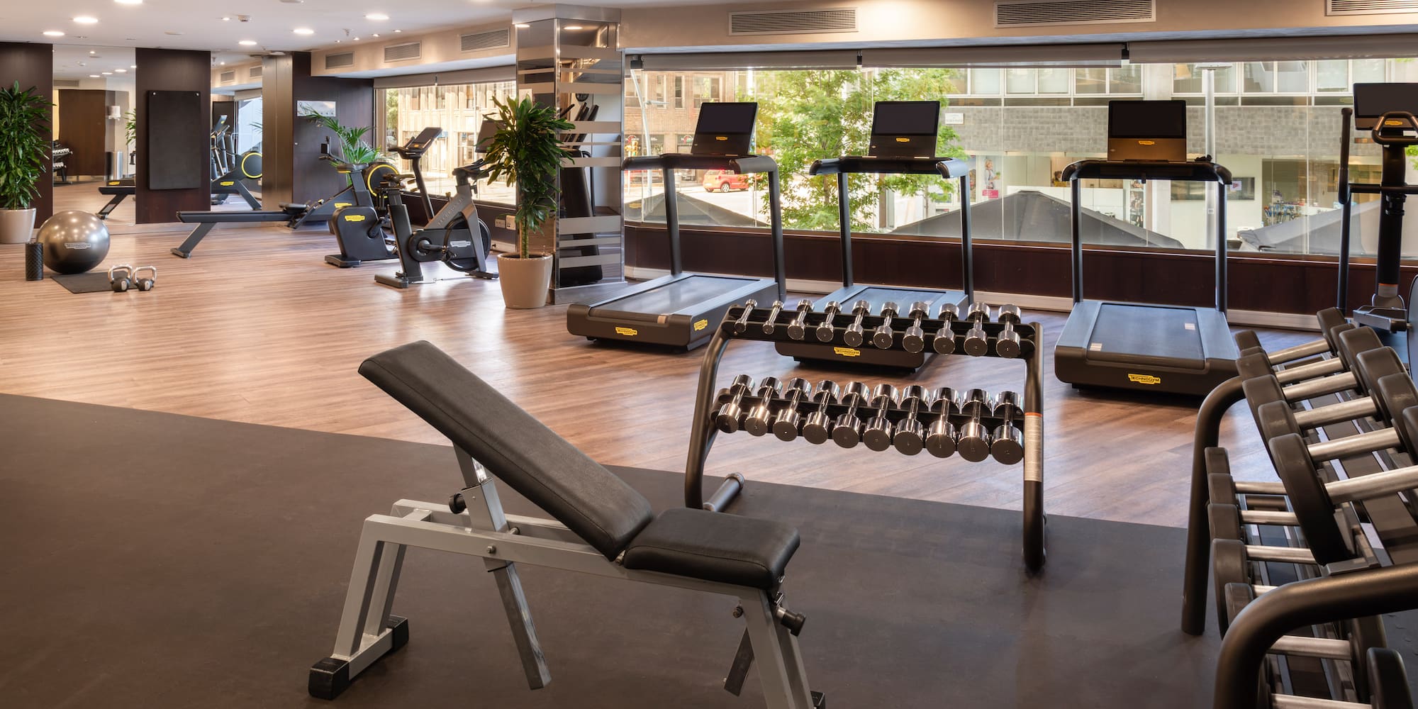 a gym with exercise equipment