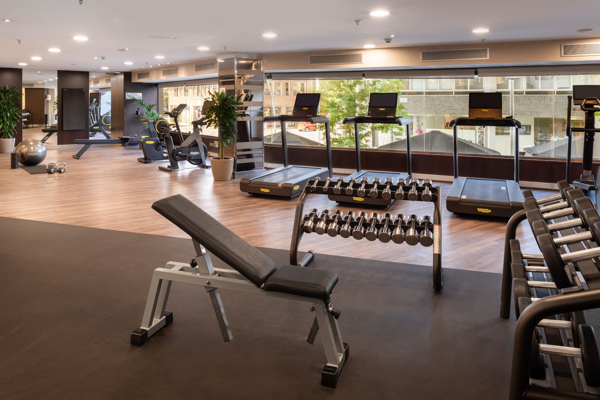 a gym with exercise equipment