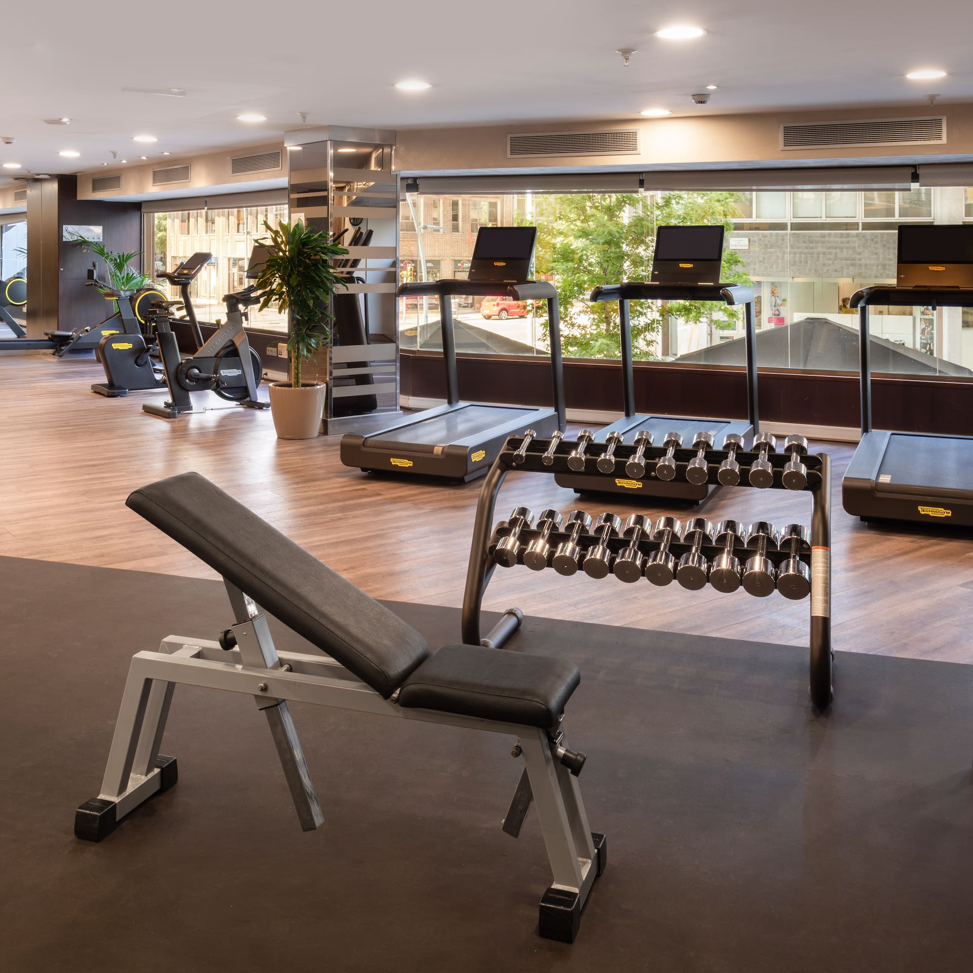 a gym with exercise equipment