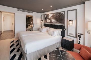 a room with a bed and a table