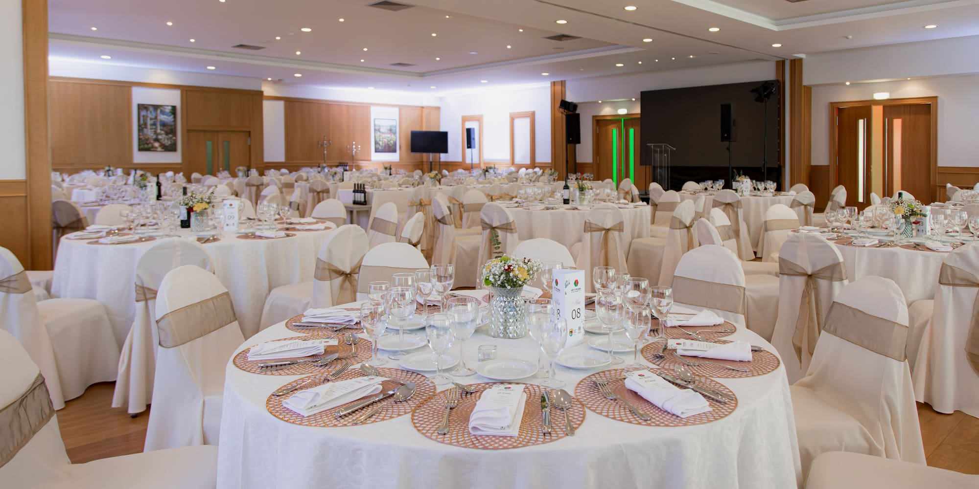 a room with tables and chairs