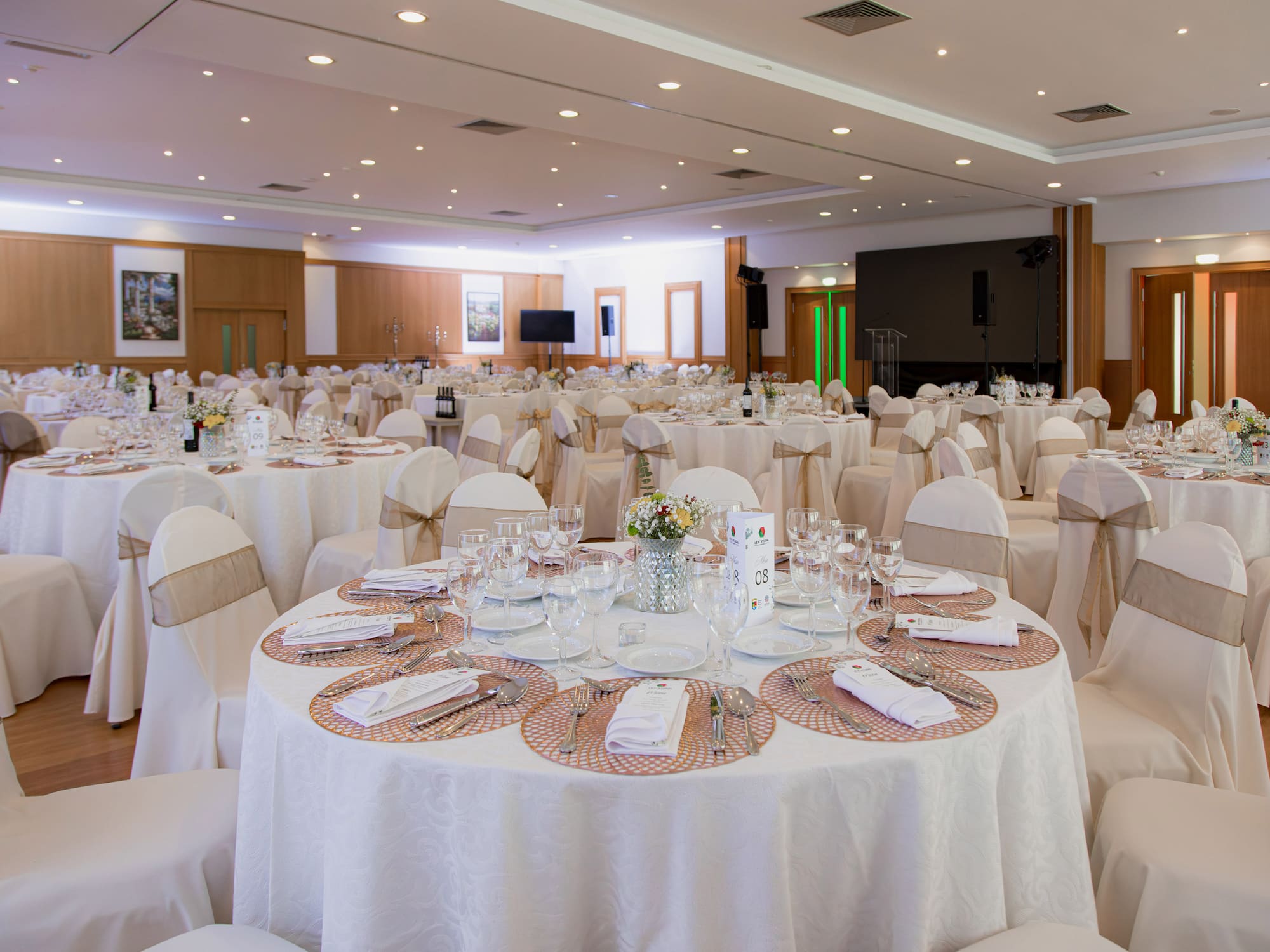 a room with tables and chairs