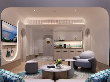 a room with a television and a table