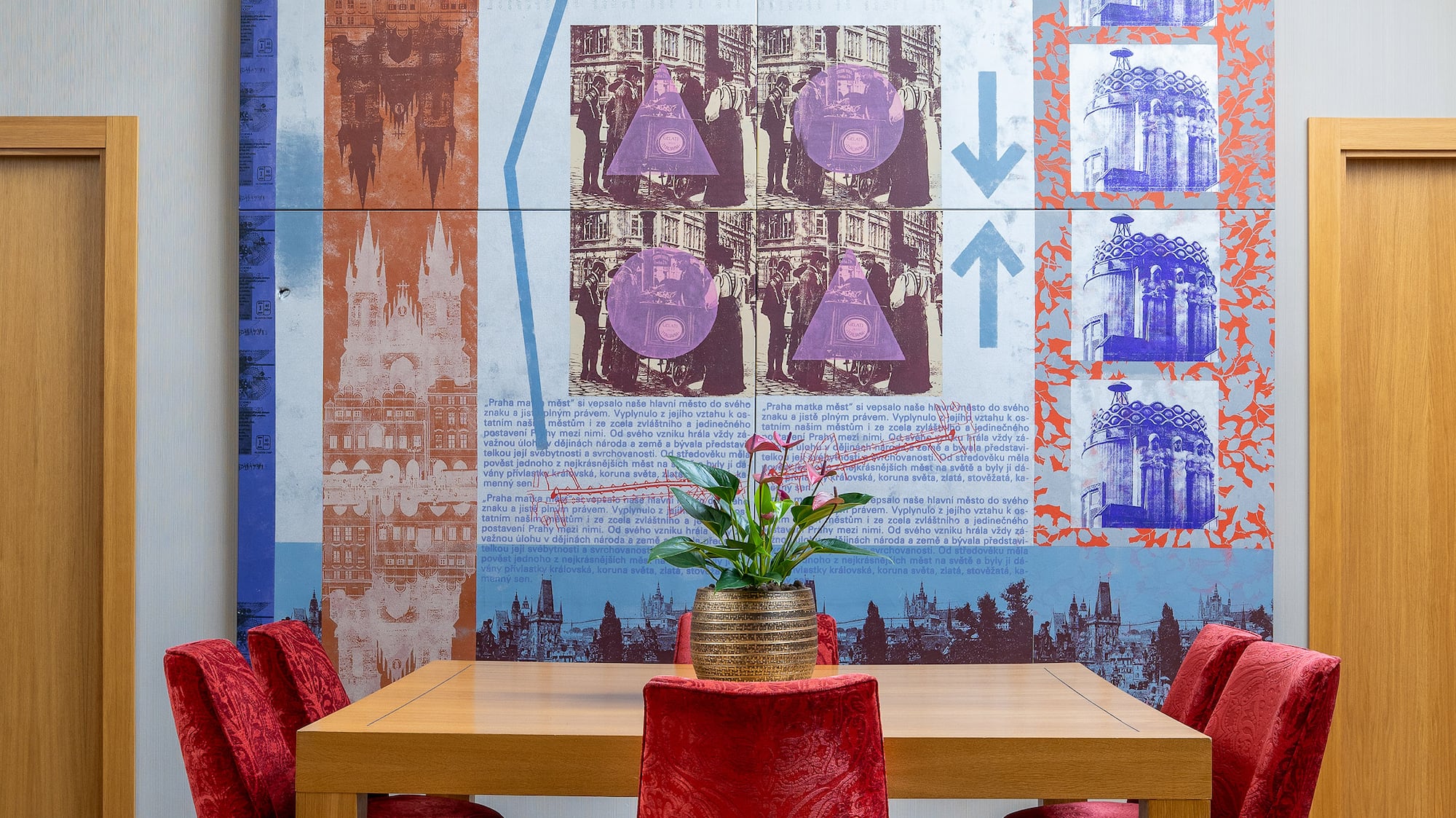 a table and chairs in a room