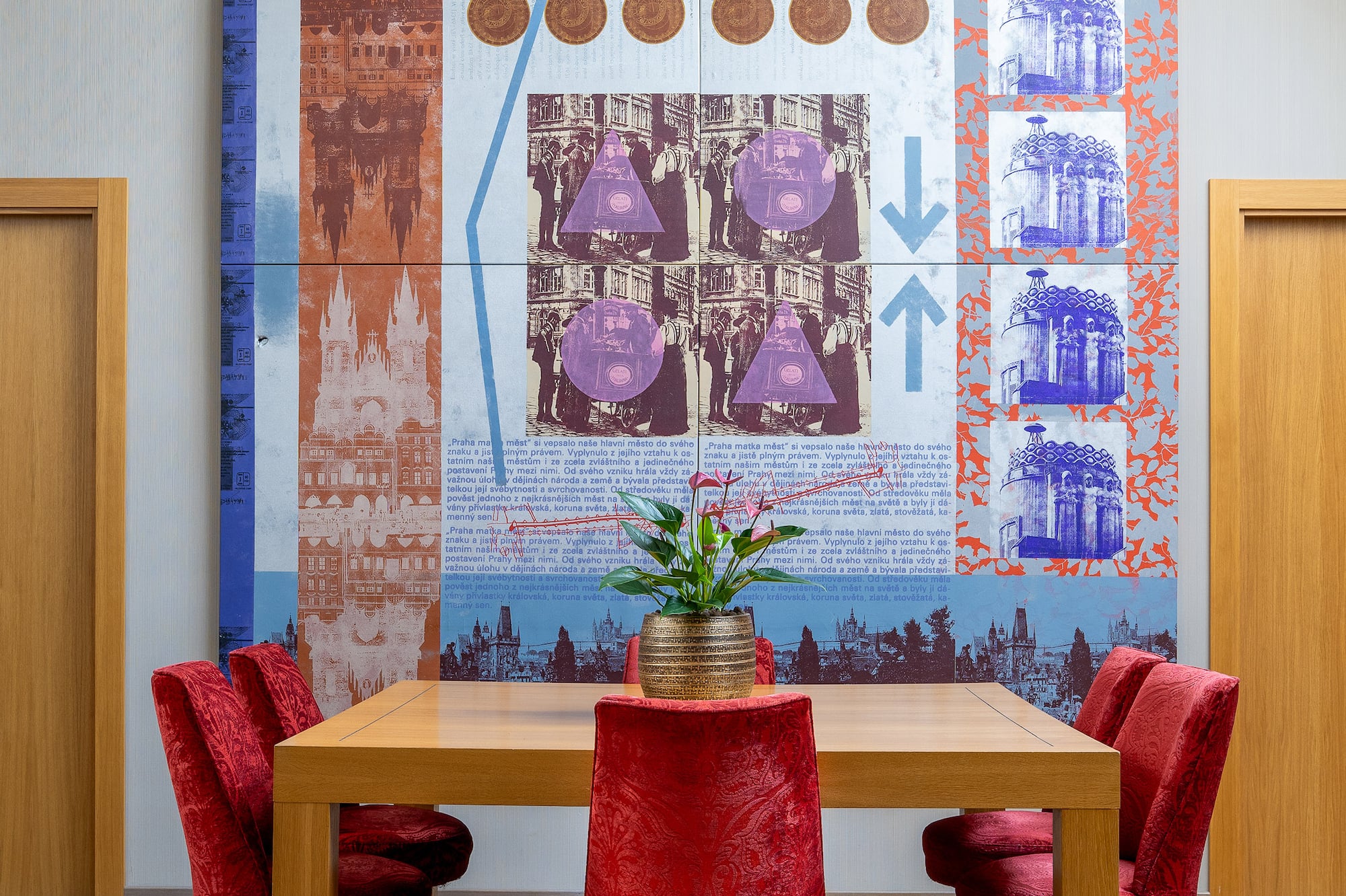 a table and chairs in a room