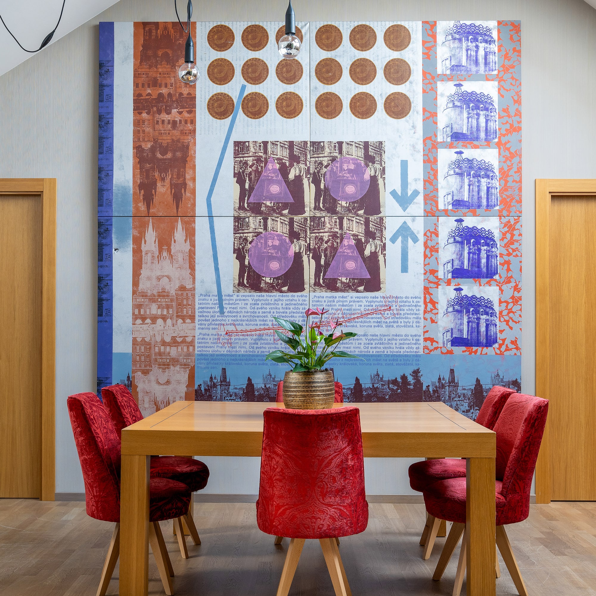 a table and chairs in a room
