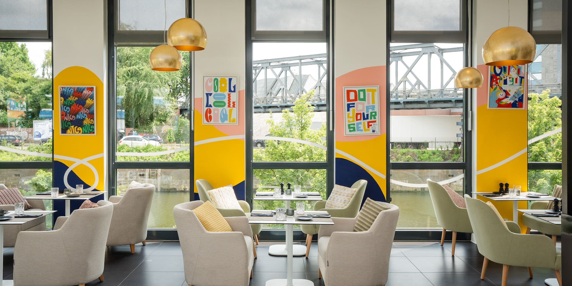 a room with chairs and tables