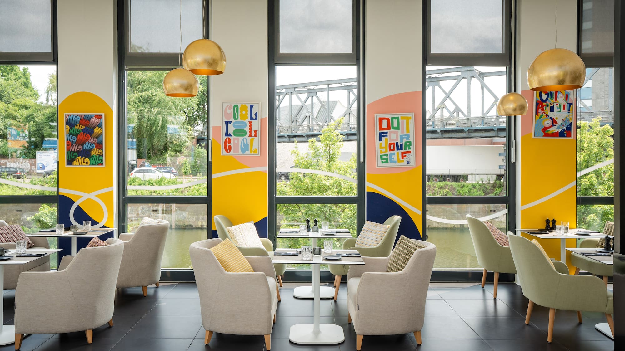 a room with chairs and tables